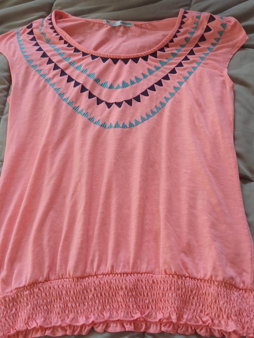 Maurices Pink Top with Navy and Teal Embroidery